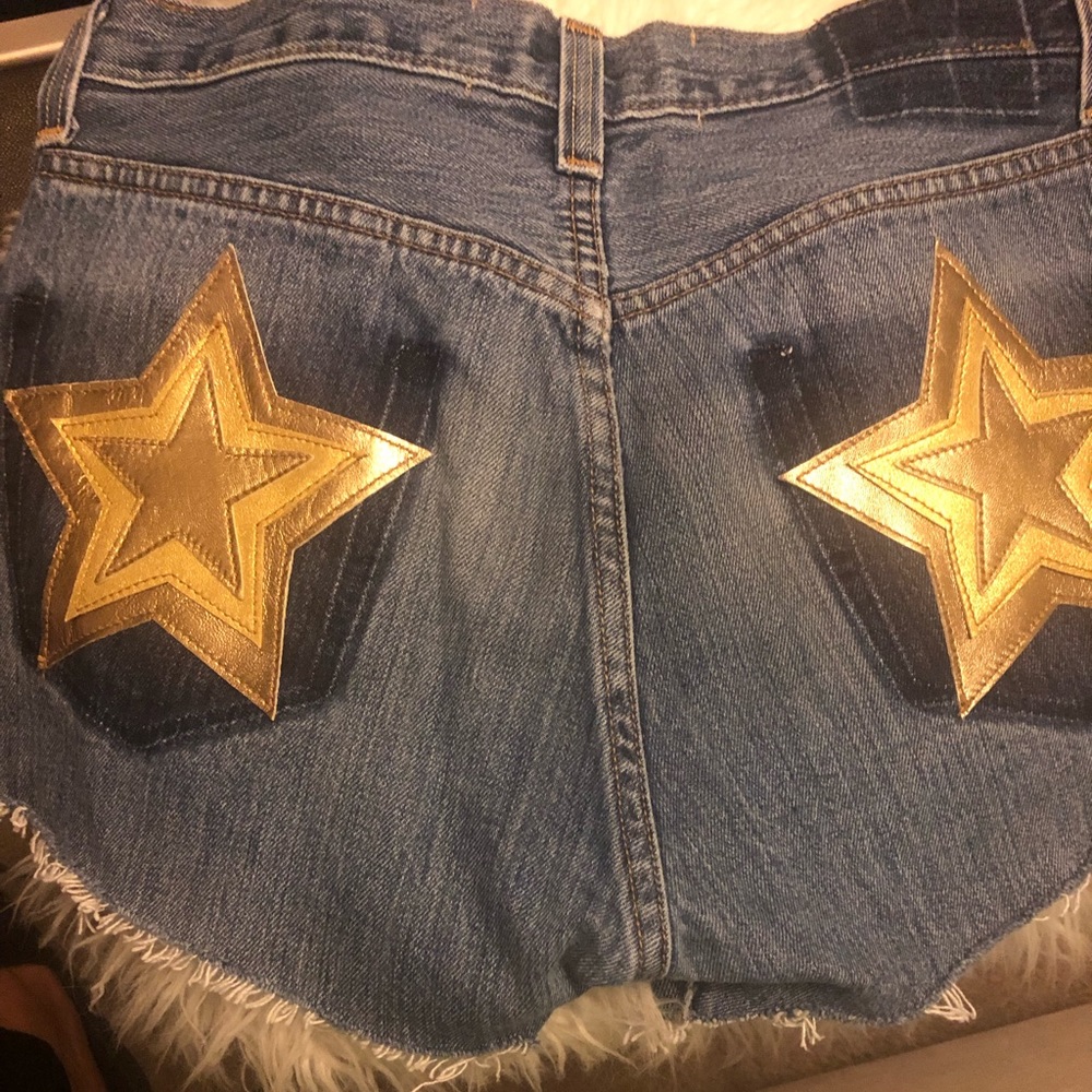 After Party Jean Shorts W/ Gold Leather Stars